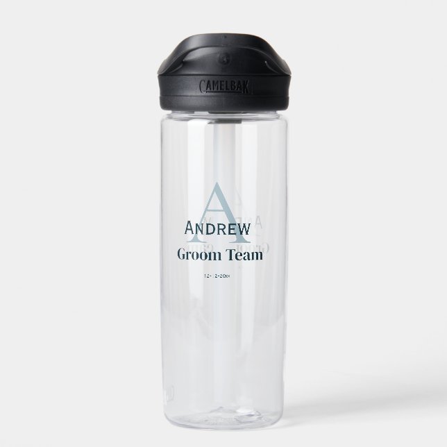 personalised simple monogram groom team groomsmen  water bottle (Back)