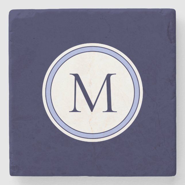 Personalised Simple Monogram Initial | Blue Stone Coaster (Front)