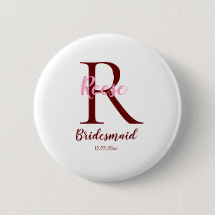 personalised simple monogram name bridesmaid date  6 cm round badge