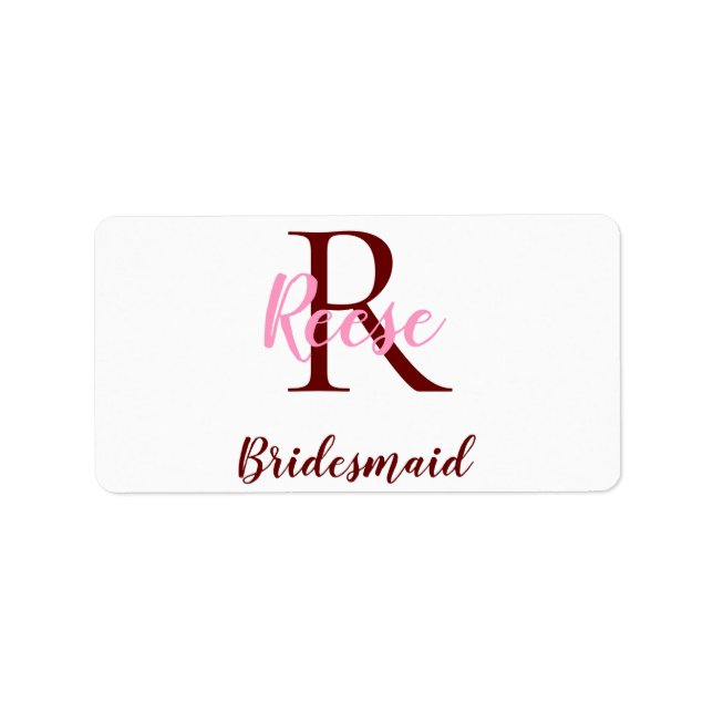personalised simple monogram name bridesmaid date  label (Front)