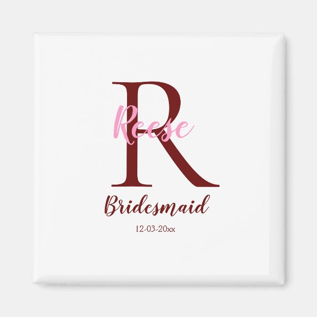 personalised simple monogram name bridesmaid date  magnet (Front)