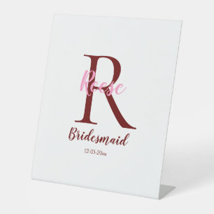 personalised simple monogram name bridesmaid date  pedestal sign