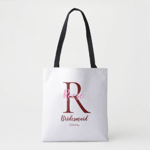 personalised simple monogram name bridesmaid date  tote bag