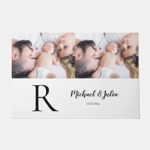 personalised simple monogram name first christmas doormat