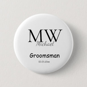 personalised simple monogram name groomsman minima 6 cm round badge