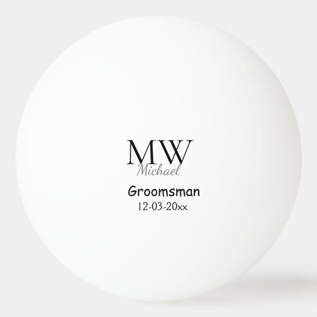 personalised simple monogram name groomsman minima ping pong ball (Front)