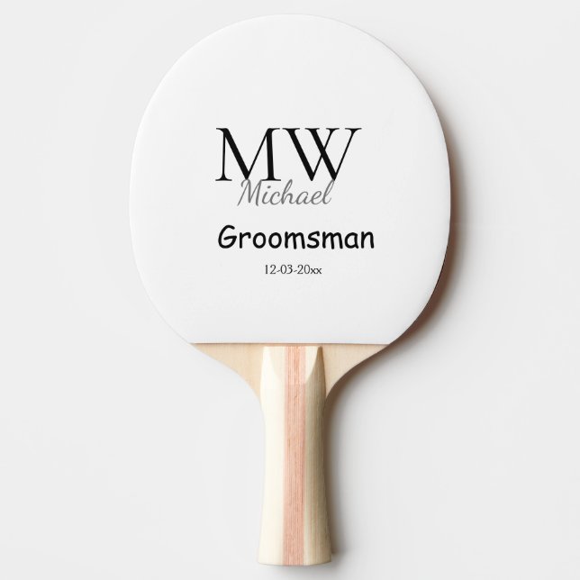 personalised simple monogram name groomsman minima ping pong paddle (Front)