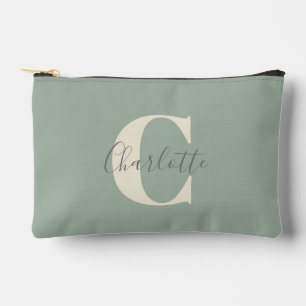 Personalised Simple Monogram Name Sage Stylish Accessory Pouch