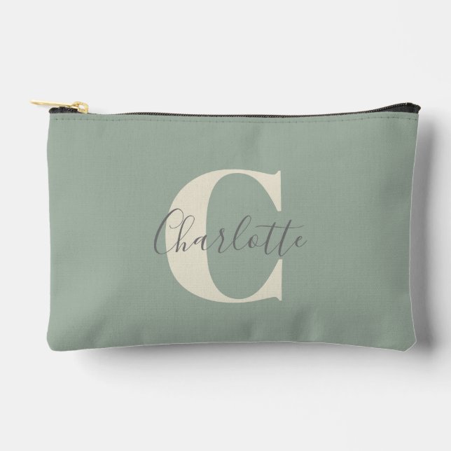 Personalised Simple Monogram Name Sage Stylish Accessory Pouch (Front)
