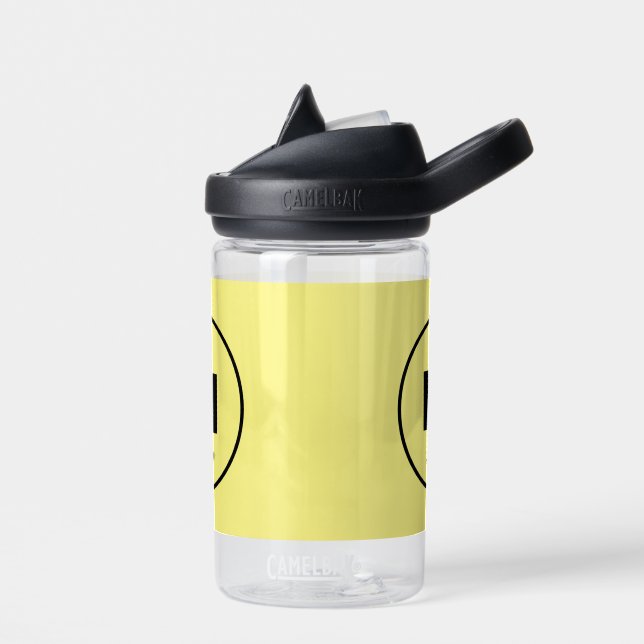 Personalised simple monogram yellow script kids  water bottle (Left)