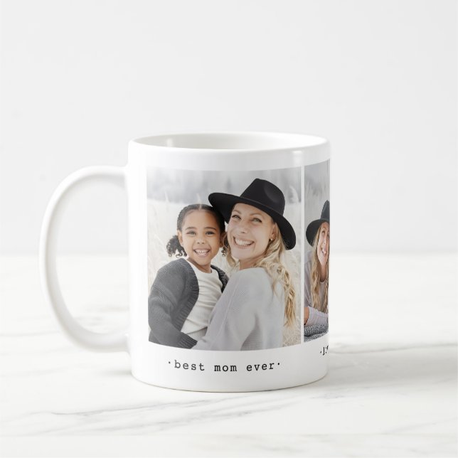 Personalised Simple Mum 3 Photo Coffee Mug (Left)