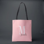 Personalised simple name and monogram pink tote bag<br><div class="desc">Elegant Modern Personalised monogram and name tote bags in black,  white and pink colour,   simple and stylish. great personalised bridal party gifts at wedding party,  bridal shower or bachelorette party.  Customise the background colour with your choice.</div>
