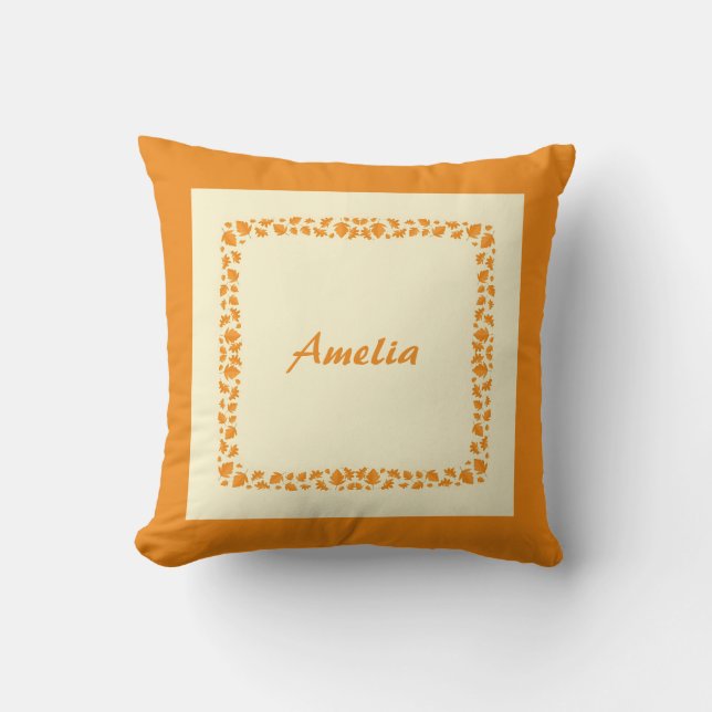 Personalised Simple Orange Fall Leaves Cushion (Front)