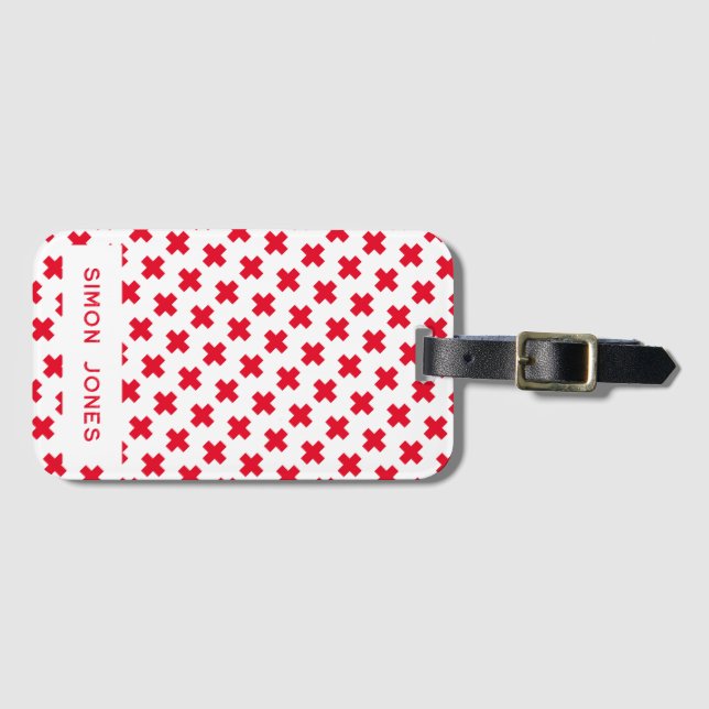Personalised Simple Pattern Red Cross Medical Luggage Tag (Front Horizontal)