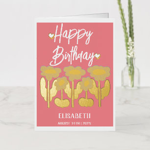 Personalised Simple Purple Floral  Female Birthday Foil Greeting Card
