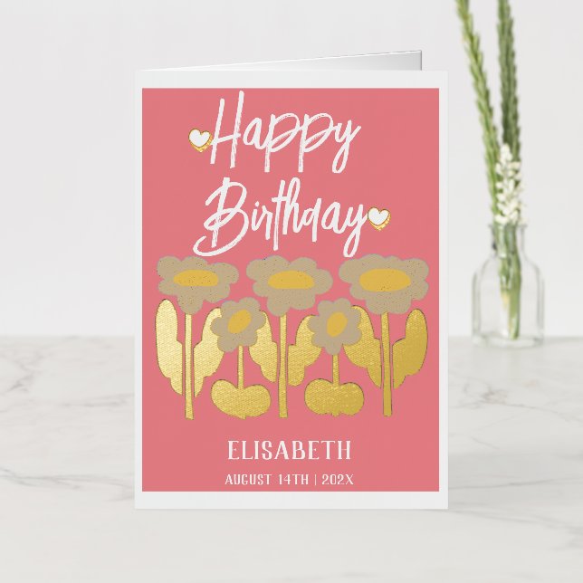 Personalised Simple Purple Floral  Female Birthday Foil Greeting Card (Flower)
