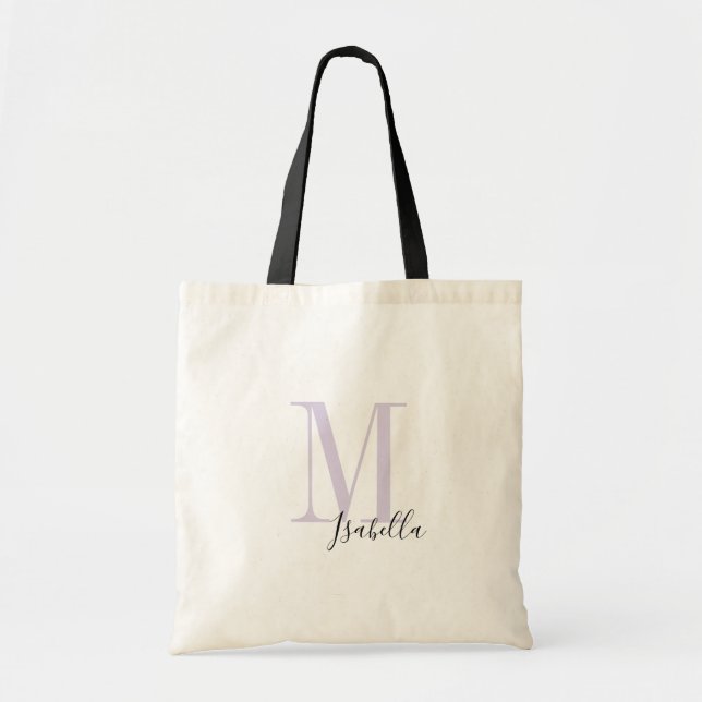 Personalised simple purple name and monogram tote bag (Front)