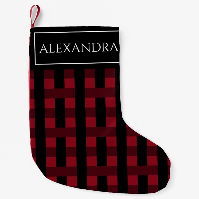 Personalised Simple Red Black Plaid Small Christmas Stocking (Front)