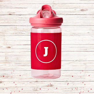 Personalised simple Red Name Monogram Kids School  Water Bottle