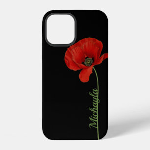 Personalised Simple Red Poppy on Black iPhone 12 Case
