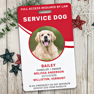 Personalised Simple Red Service Dog Photo ID  Badg Badge