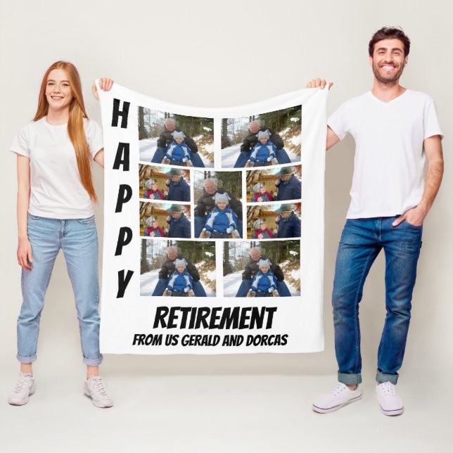 Personalised Simple Retirement  9 Photo Collage Fl Fleece Blanket (In Situ)
