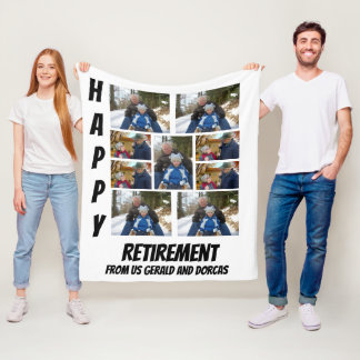 Personalised Simple Retirement 9 Photo Collage Fl Fleece Blanket