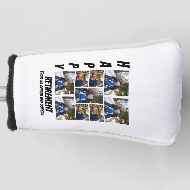 Personalised Simple Retirement  9 Photo Collage  Golf Head Cover (Front)