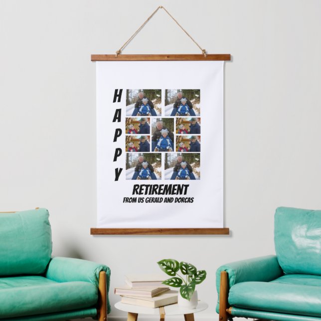 Personalised Simple Retirement  9 Photo Collage  Hanging Tapestry (Living Room)
