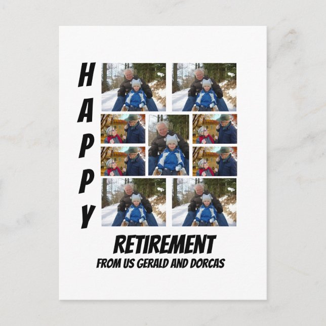 Personalised Simple Retirement  9 Photo Collage  Holiday Postcard (Front)