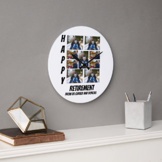 Personalised Simple Retirement  9 Photo Collage Large Clock