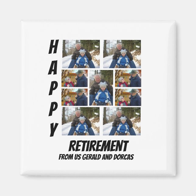 Personalised Simple Retirement  9 Photo Collage Magnet (Front)