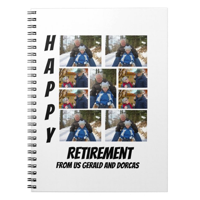 Personalised Simple Retirement  9 Photo Collage Notebook (Front)