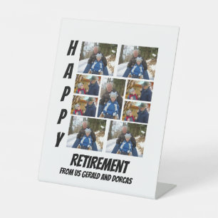 Personalised Simple Retirement  9 Photo Collage  Pedestal Sign