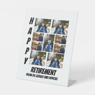 Personalised Simple Retirement 9 Photo Collage Pedestal Sign