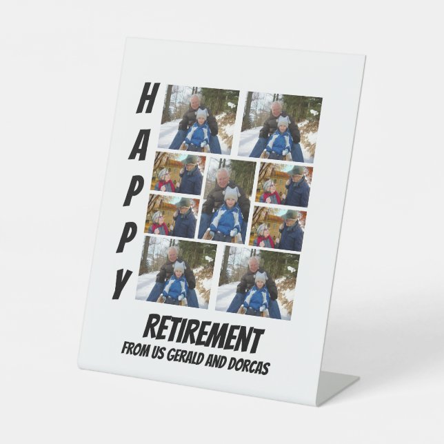 Personalised Simple Retirement  9 Photo Collage  Pedestal Sign (Front)