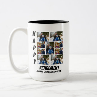 Personalised Simple Retirement 9 Photo Collage Tw Two-Tone Coffee Mug