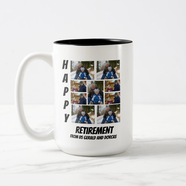 Personalised Simple Retirement  9 Photo Collage Tw Two-Tone Coffee Mug (Left)