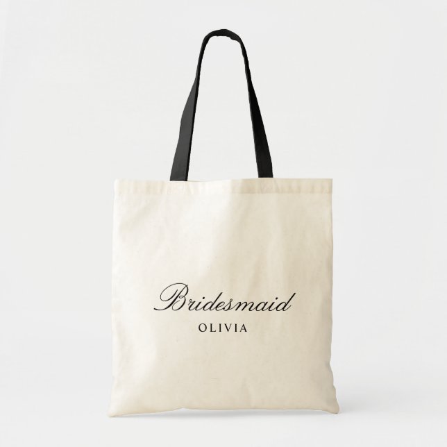 Personalised Simple Stylish Script Bridesmaid Name Tote Bag (Front)