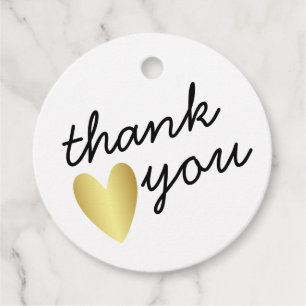 Personalised Simple Thank You Gold Heart Favour Tags