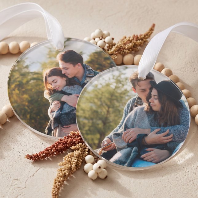Personalised Simple Two Photo Engagement Keepsake Ornament (Personalized Simple Two Photo Engagement Keepsake Ornament)