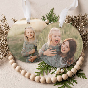 Personalised Simple Two Photo Family Kids Keepsake Ornament