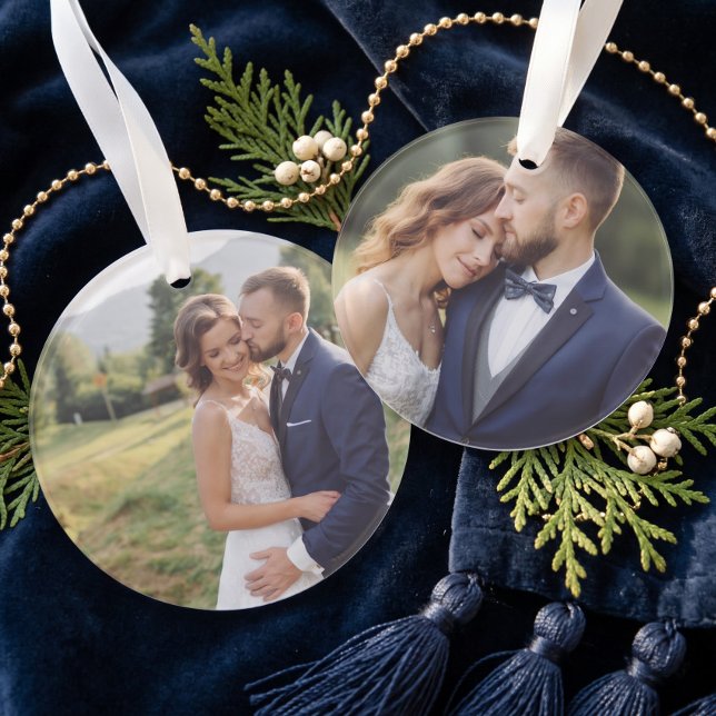 Personalised Simple Two Photo Wedding Keepsake Ornament (Personalized Simple Two Photo Wedding Keepsake Ornament (Front & Back))