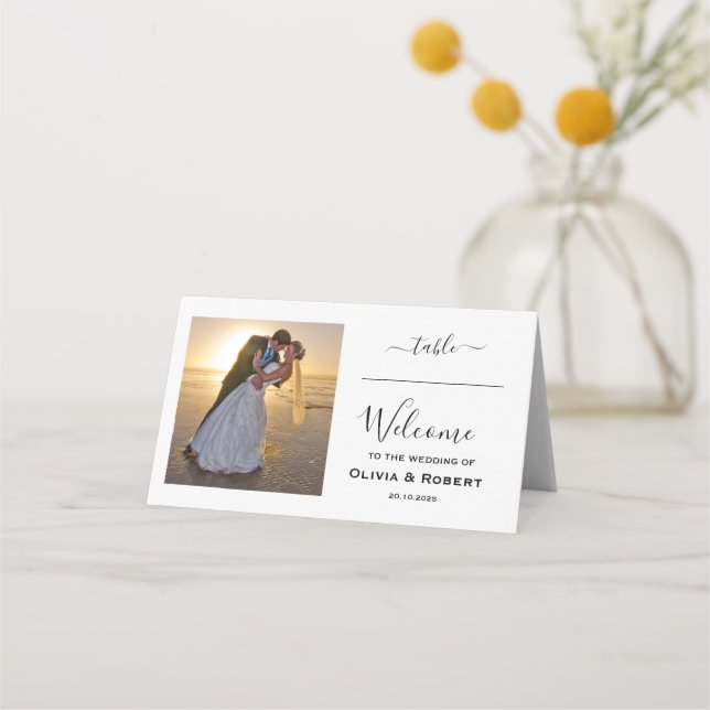 Personalised Simple Wedding Photo Place Card (Front)