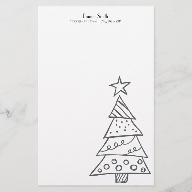 Personalised Simple White Christmas Tree Stationery (Front)