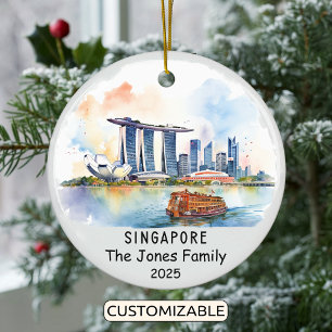 Personalised Singapore Ornament, Asia Ceramic Tree Decoration