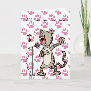 Personalised Singing Cat Greeting Cards - Pink Paw