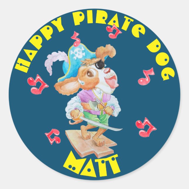  Personalised Singing Pirate Dog Sticker  (Front)