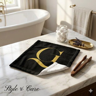Personalised Single Custom Monogram Solid Black Wash Cloth