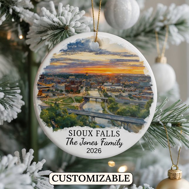 Personalised Sioux Falls, Custom South Dakota Ceramic Tree Decoration (Creator Uploaded)
